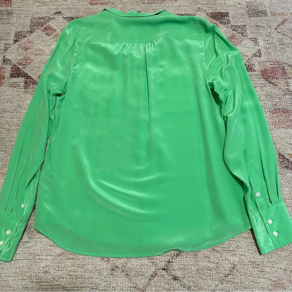NWT J Crew 100% Silk Green Long Sleeve Button Down Blouse Size 10 - Picture 7 of 14